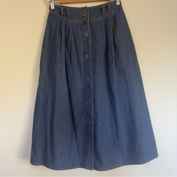 Vintage Bugle Boy A-line midi Button-up high waist Cotton Denim skirt Size: 8 - Picture 1 of 3